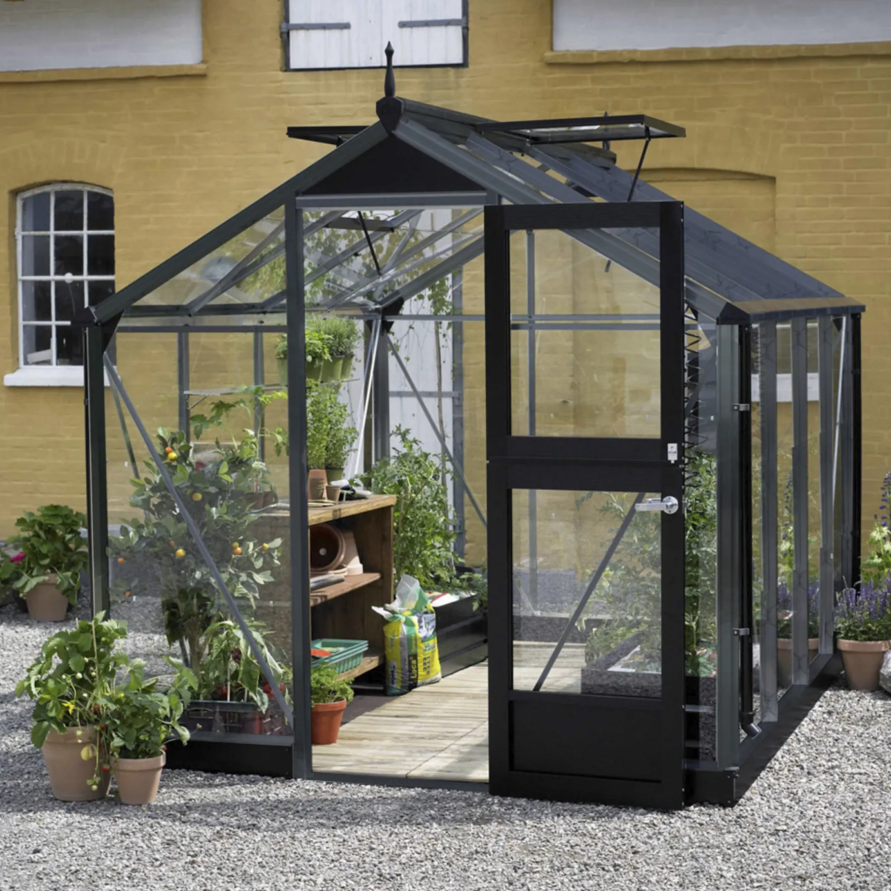 Clearance Juliana COMPACT EKSKL. SOKKEL DRIVHUS 3 MM HÆRDET GLAS HELE BANER ANTRACIT 5 M²