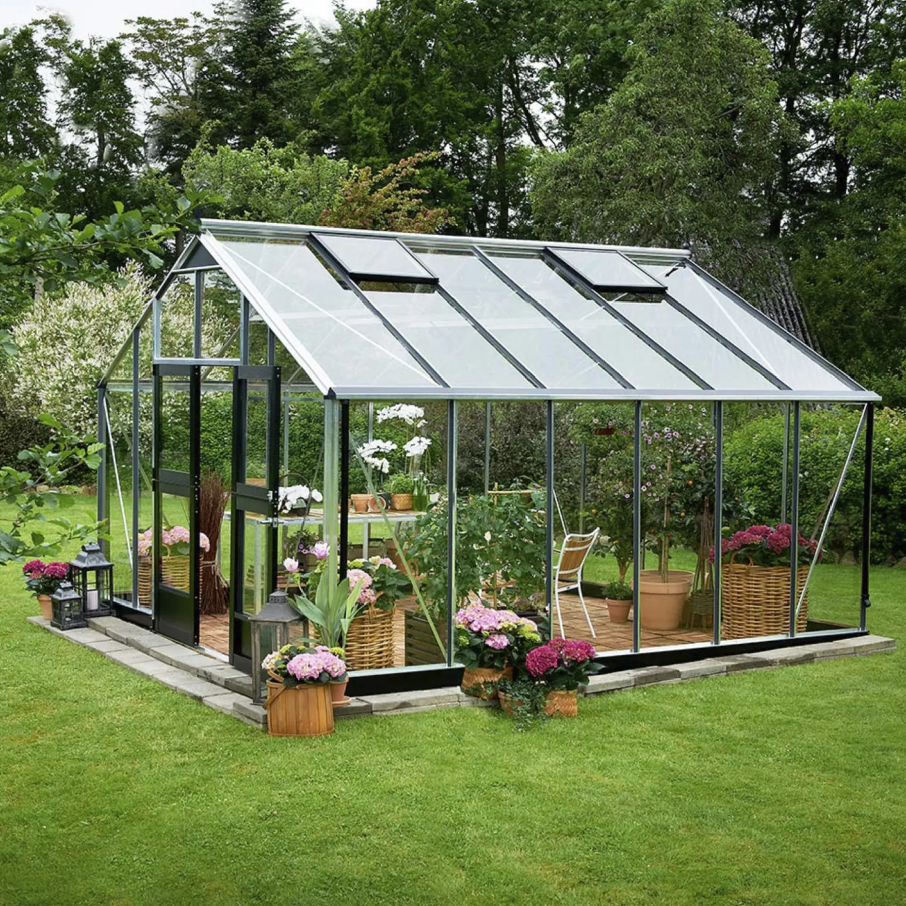 Sale Juliana GARTNER EKSKL. SOKKEL DRIVHUS 3 MM HÆRDET GLAS HELE BANER ALU 16,2 M2