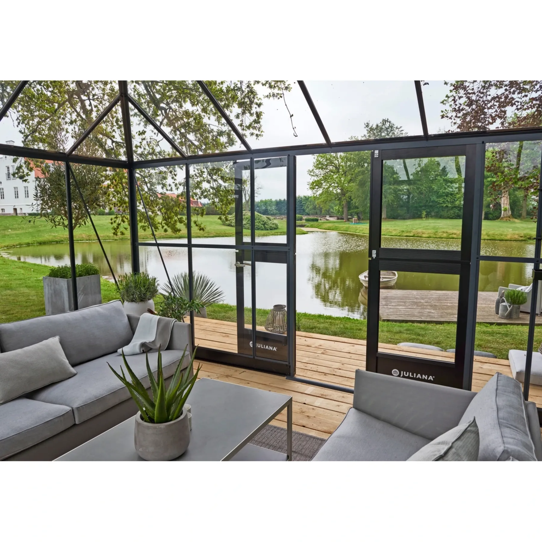 Outlet Juliana GRAND OASE ORANGERI 3 MM HÆRDET GLAS HELE BANER ANTRACIT 18,8 M2