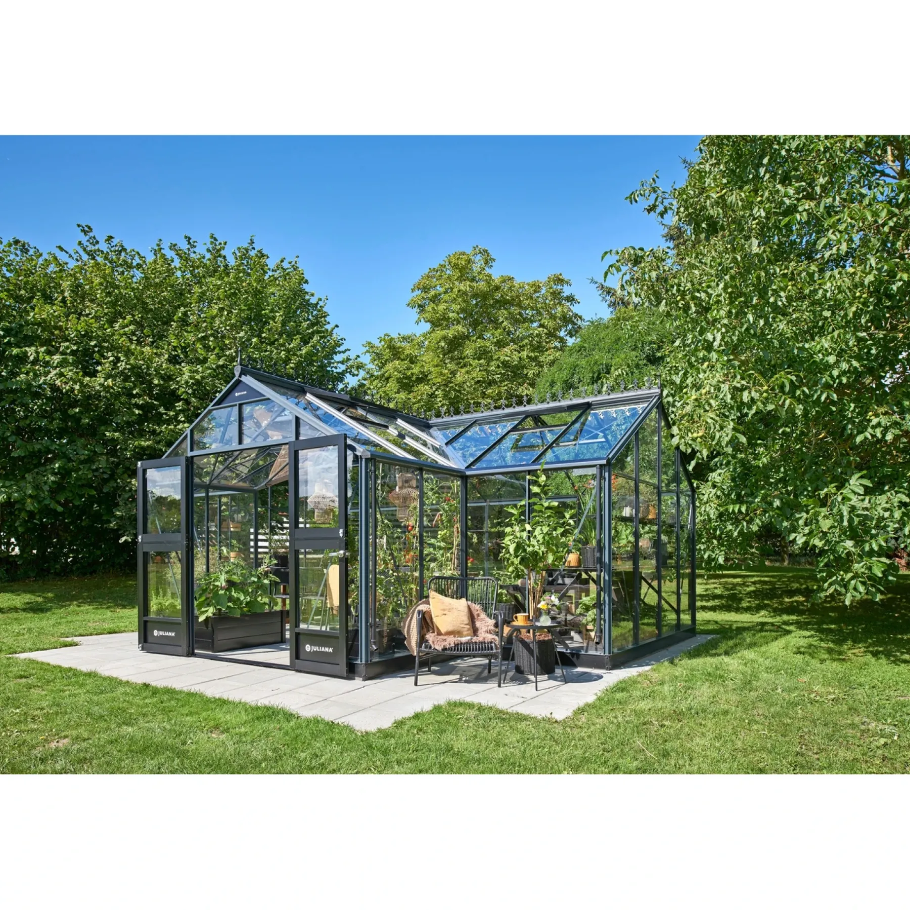Best Juliana ORANGERI DRIVHUS 3 MM HÆRDET GLAS HELE BANER ANTRACIT 21,5 M2