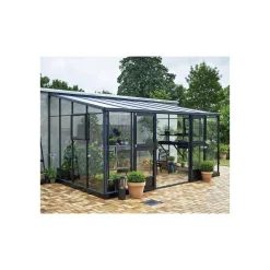 Outlet Juliana VERANDA VÆGDRIVHUS 3MM H. GLAS HELE BANER,10MM POLYTAG ANTRACIT 12,9 M2