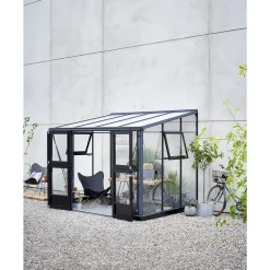Hot Juliana VERANDA VÆGDRIVHUS 3MM HÆRD GLAS HELE BANER,10MM POLYTAG ANTRACIT 6,6 M2