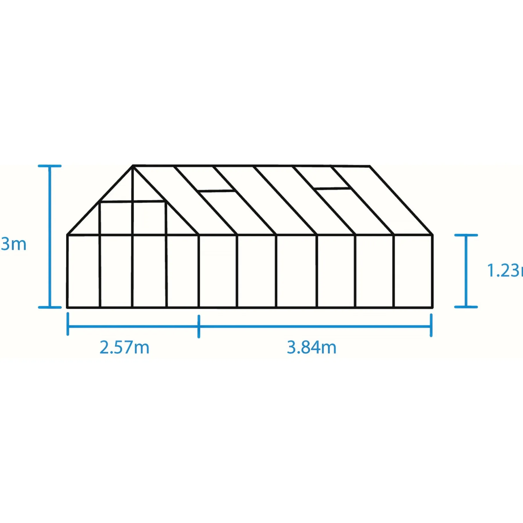Outrium DRIVHUS INKL. SOKKEL 3 MM HÆRDET GLAS HELE BANER SORT 9,9 M2