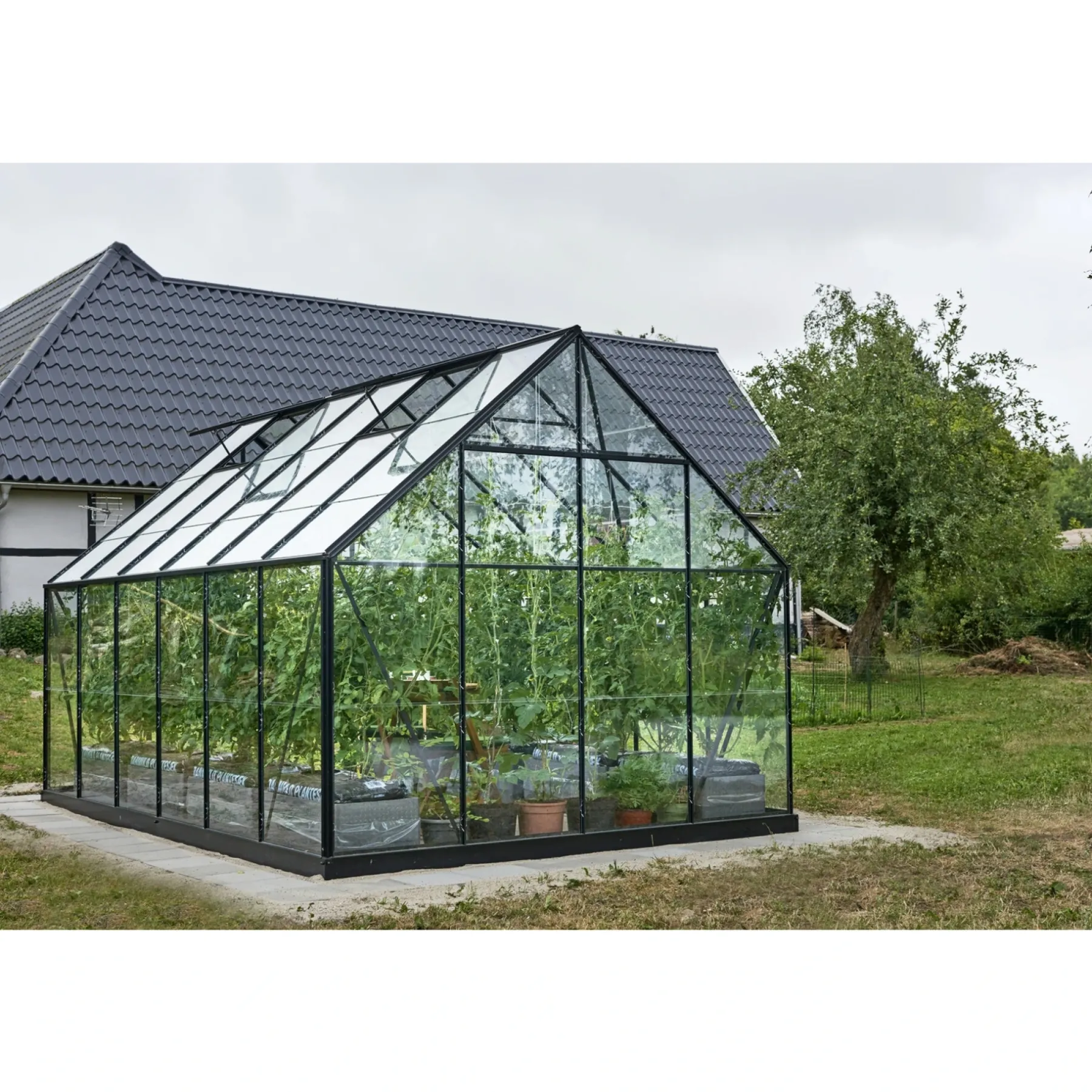 Sale Outrium DRIVHUS INKL. SOKKEL 3 MM DELT GLAS SORT 9,9 M2