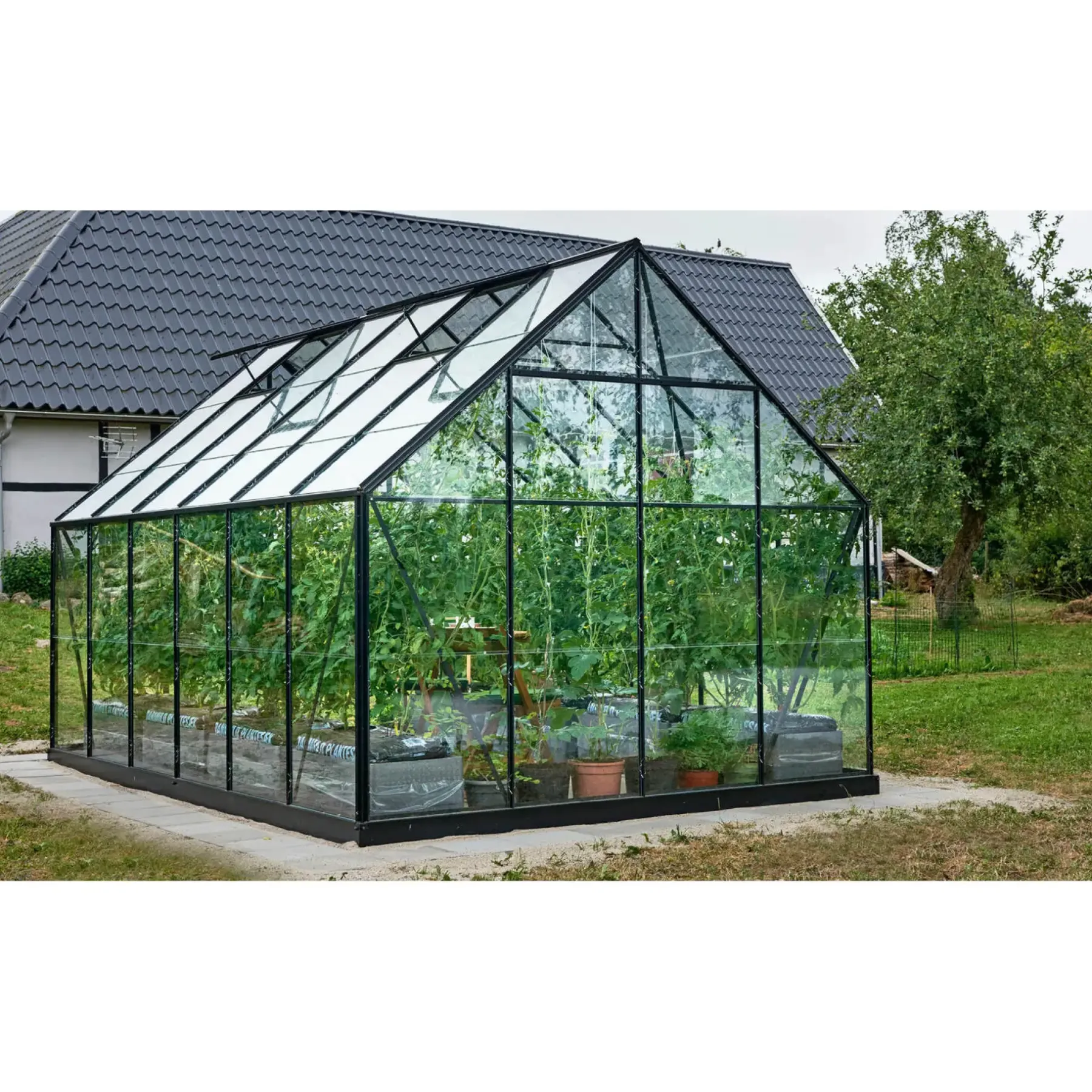 Sale Outrium DRIVHUS INKL. SOKKEL 3 MM DELT GLAS SORT 9,9 M2