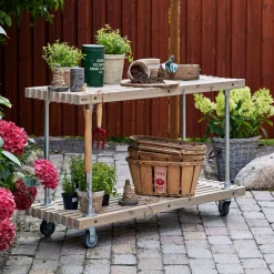 Clearance Plus TRALLEMØBLER SERVERINGSVOGN GRUNDMALET DRIVTØMMER NÅLETRÆ / STÅL