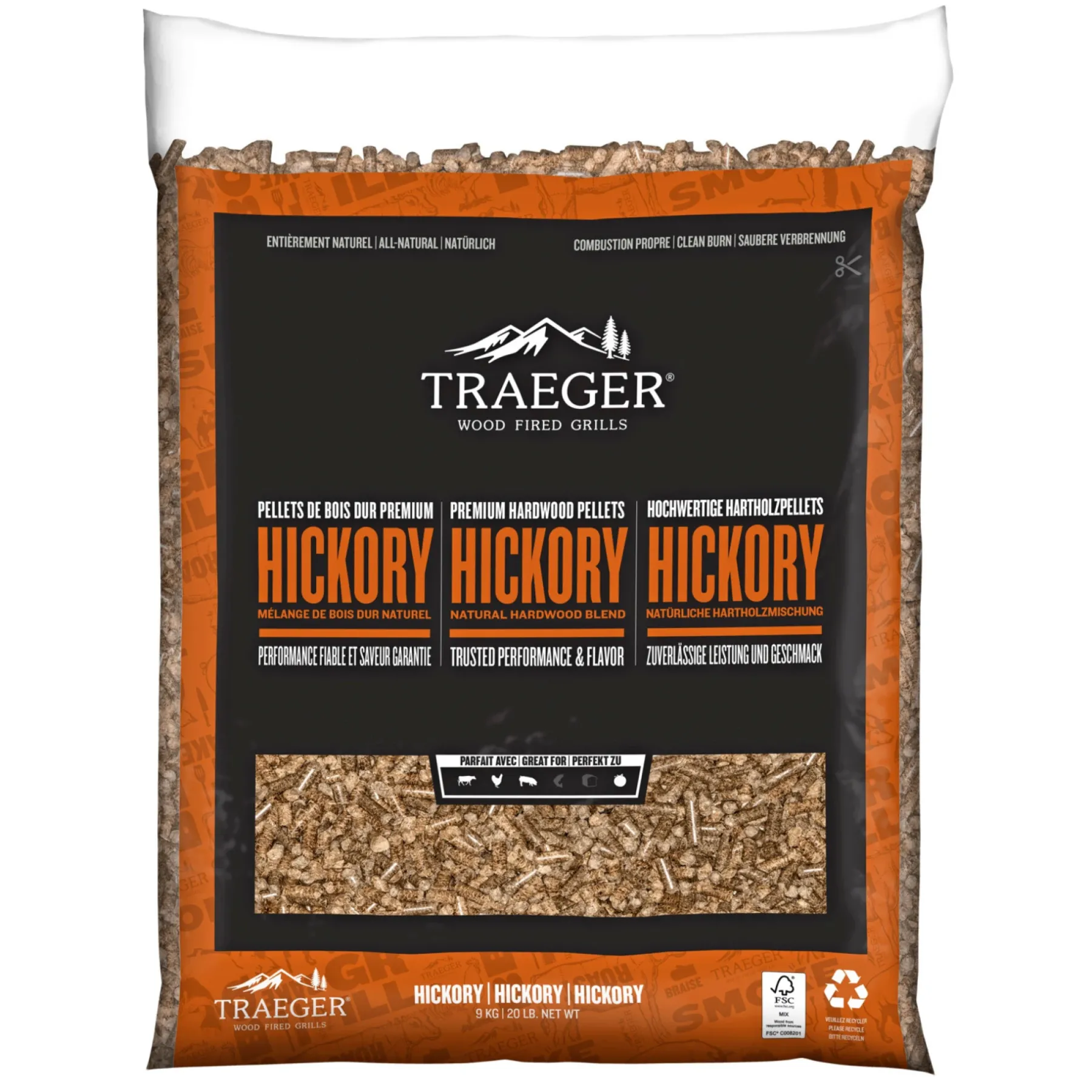 Online Traeger HICKORY TRÆPILLER TIL GRILL 9 KG